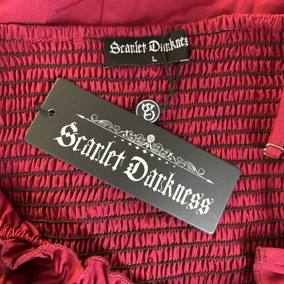 Scarlet Darkness Ruffled Midi Dress Large Red Sleeveless Goth Renaissance NEW - Picture 7 of 8